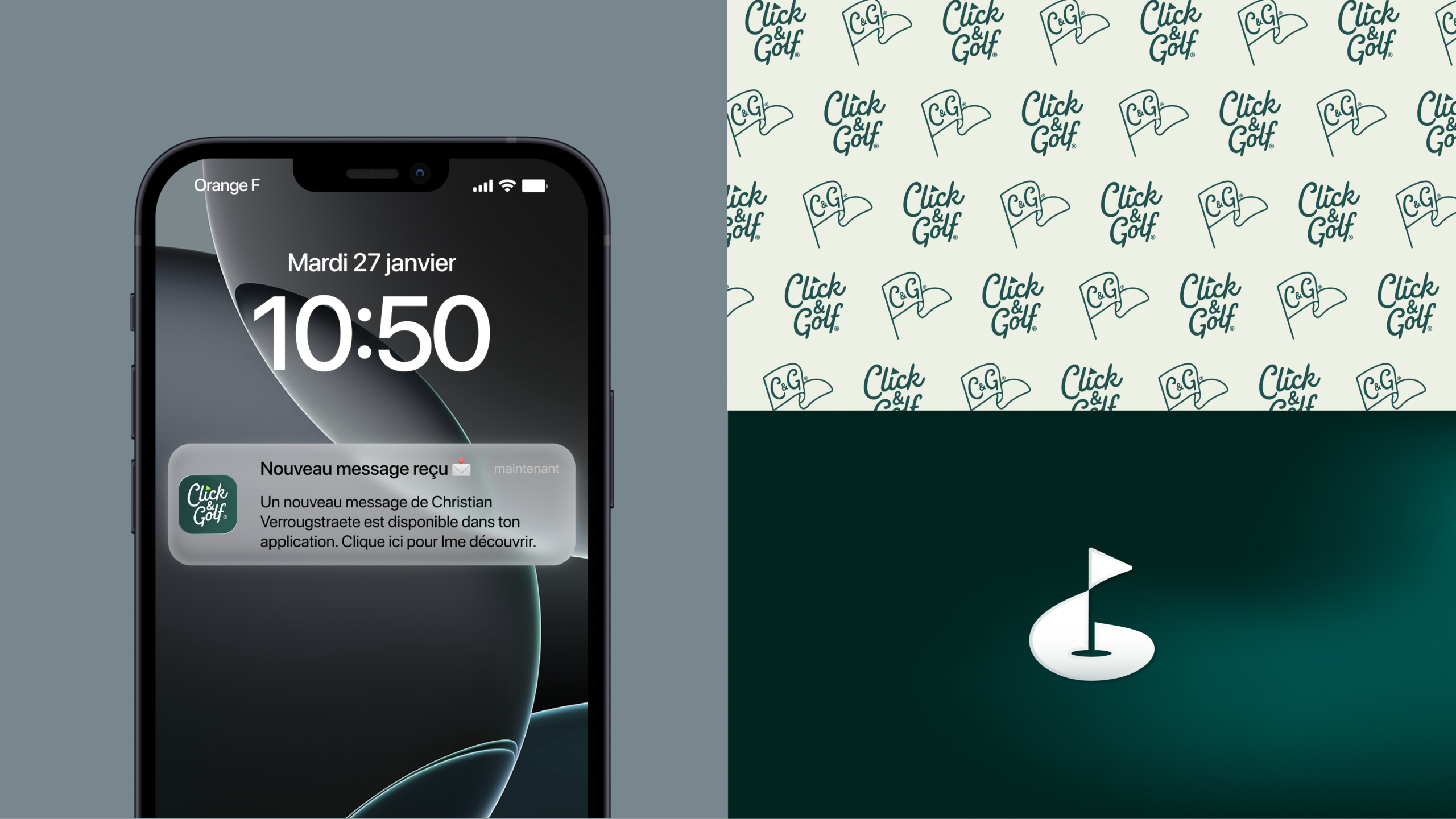 Interfaces de l'application Click & Golf présentant la gestion des plannings, le suivi des performances et les outils de communication pour les coachs de golf.