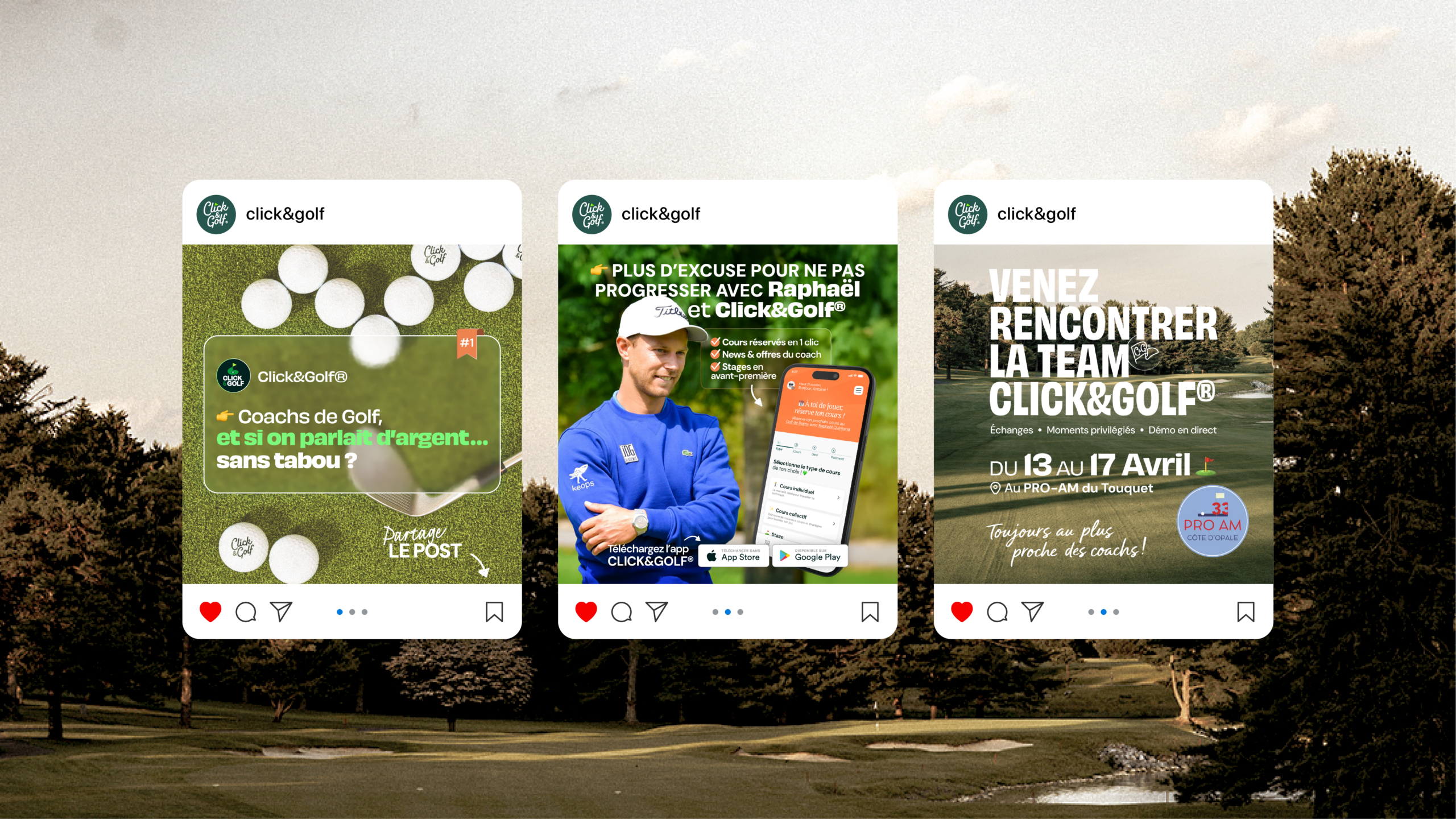 Application mobile Click & Golf développée sur mesure par l'agence Paoma pour accompagner les coachs dans la gestion de leur activité.