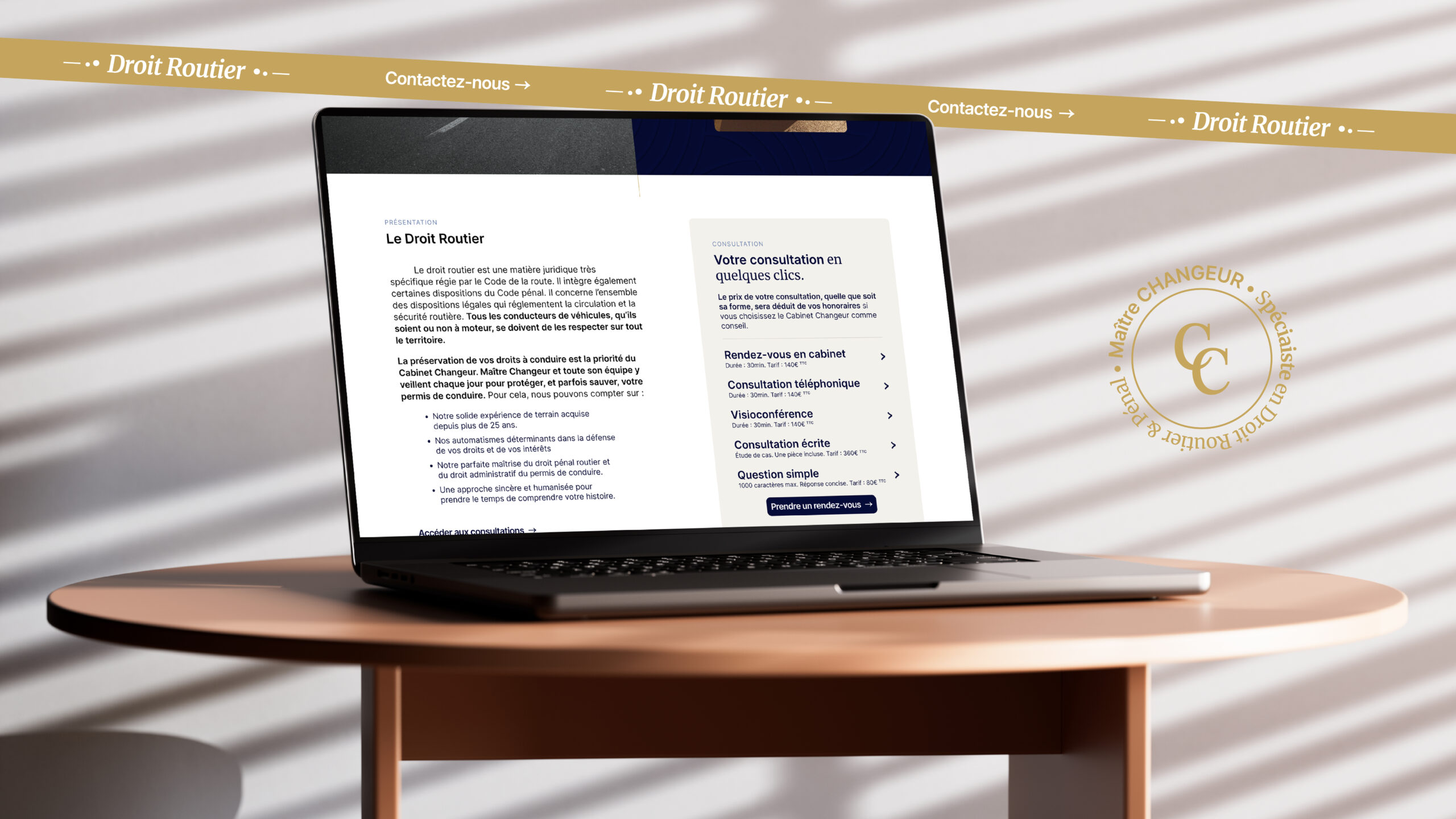 Page dédiée à une spécialité juridique sur ordinateur issue du webdesign secteur juridique.