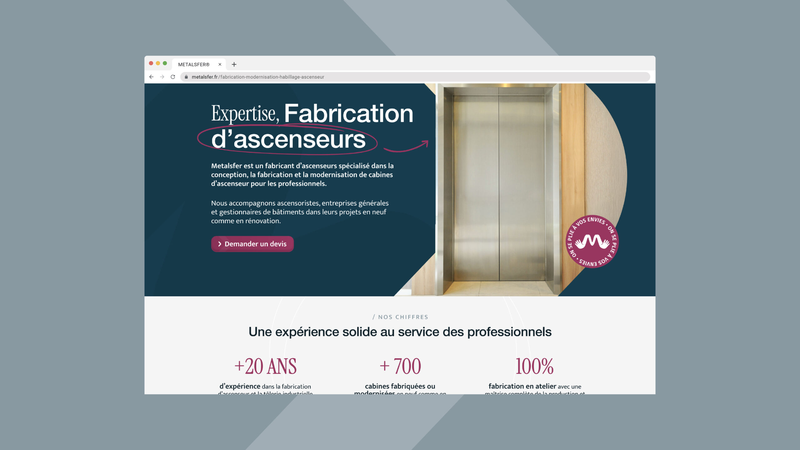 Interface épurée du catalogue de l'entreprise Metalsfer après refonte.