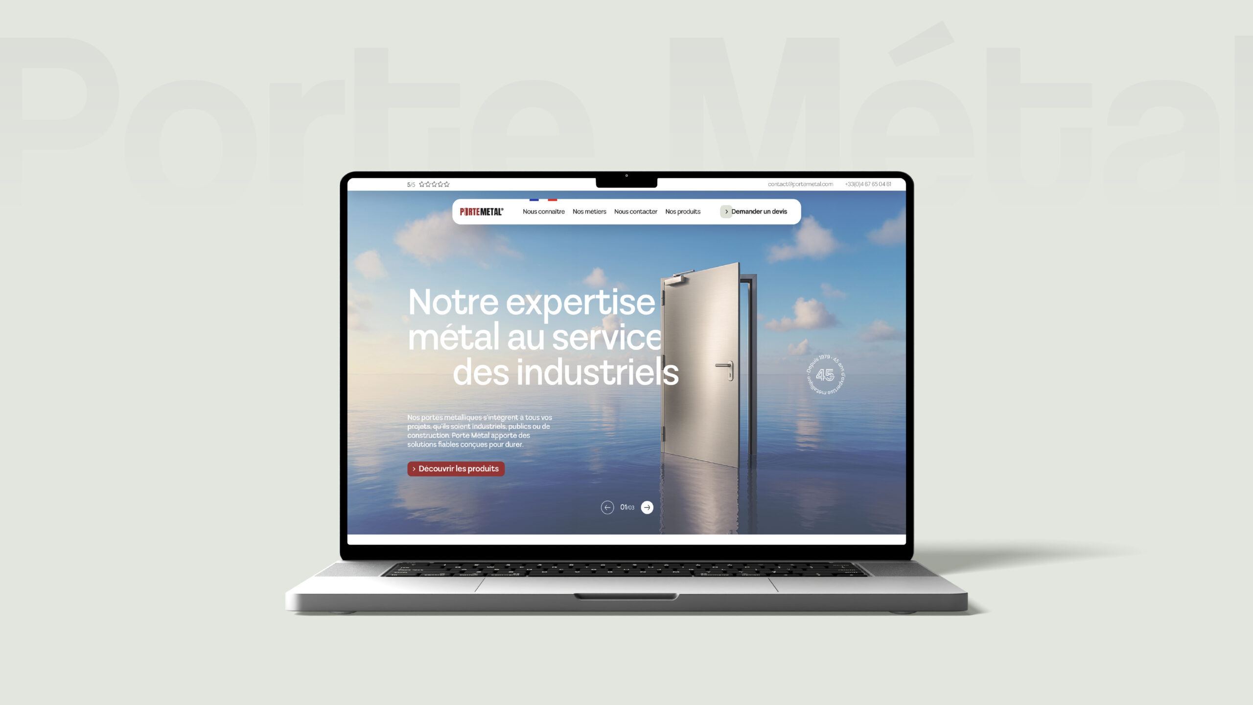 Page d'accueil du nouveau site internet Porte Métal conçu par l'agence Paoma.